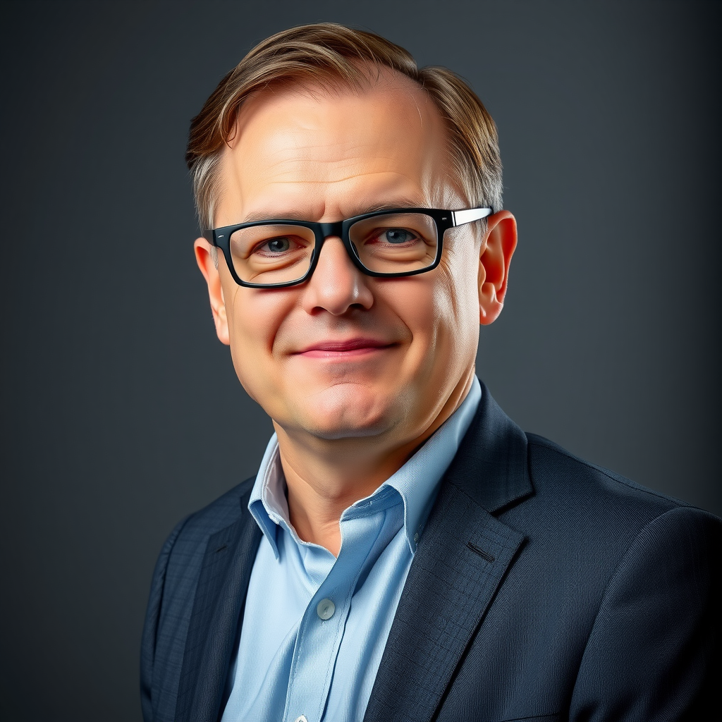 Porträt von Michael Hoffmann, Chefredakteur, professioneller Mann mittleren Alters mit Brille und Anzug