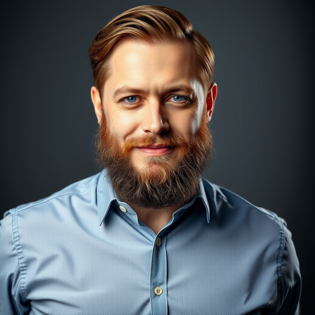 Porträt von Thomas Müller, Währungsexperte, professioneller Mann mit Bart und elegantem Hemd